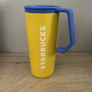 Starbucks Tumbler Korea 2022 SS Summer Yellow Chubby Handle 473ml 16 Oz Hot Cold